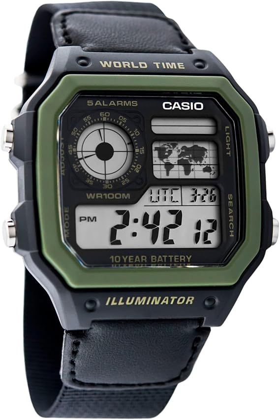 Casio AE-1200WHB-1BVDF Wristwatch, Black-Green, Standard