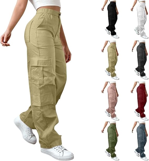Cargo Pants for Women High Waisted Hiking Pants Baggy Stretchy Wide Leg Y2K Streetwear with 6 Pockets