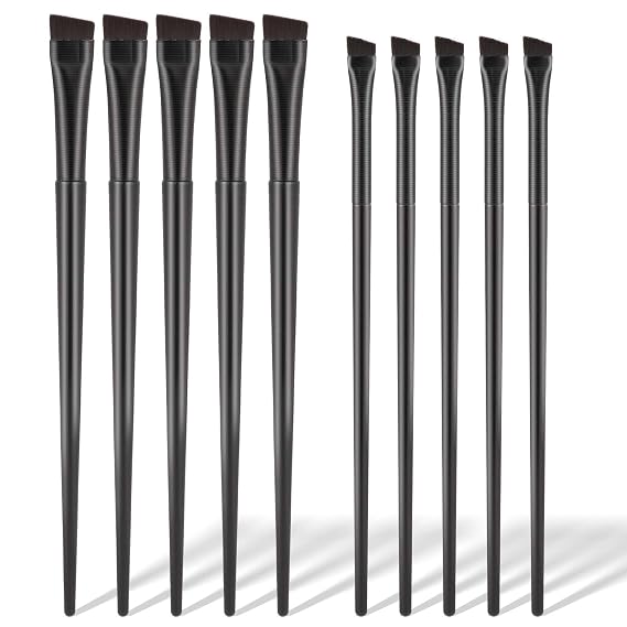 KALIONE 10 Pcs Angled Eyebrow Eyeliner Brush Set, Flat Eyebrow Brush Applicator, Fine Angled Eyebrow Tint Brush, Ultra Thin Angled Eyeliner Eyeshadow Eyebrow Makeup Brush Applicator, Black