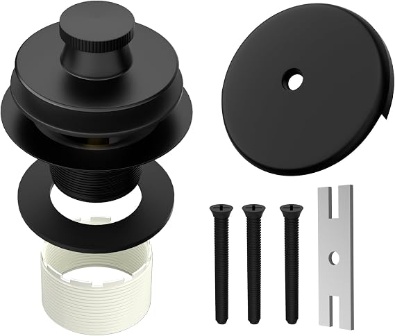 Black Tub Drain Lift and Turn Trim Set with 1-Hole Overflow Cover, Bath Tub Drain Kit Bathtub Overflow and Drains Stopper Replacement, Matte Black
