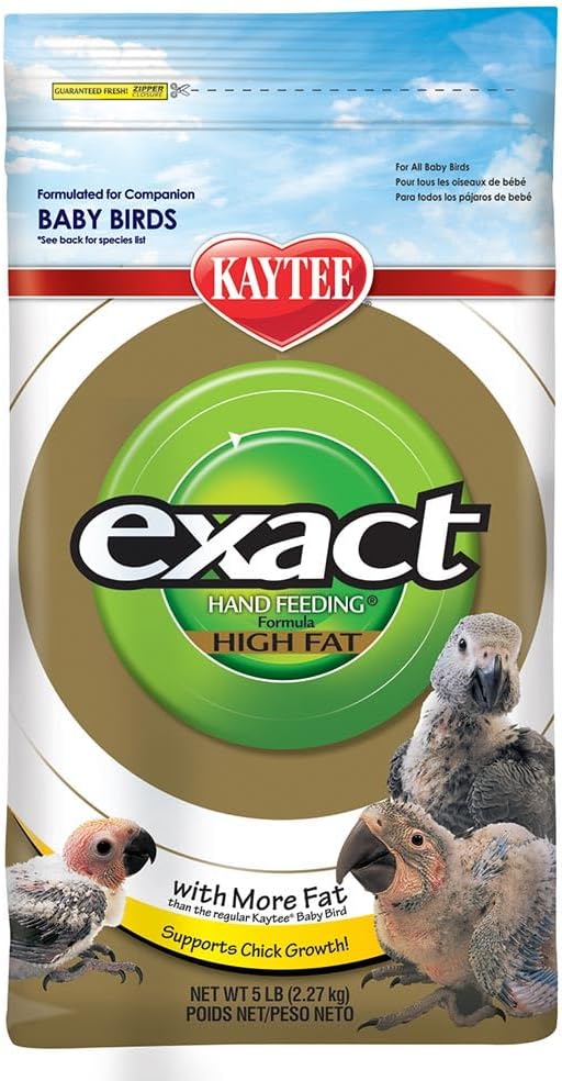 Kaytee Exact Hand Feeding High Fat Formula Pet Bird Baby Food For Parrots, Parakeets, Lovebirds, Cockatiels, Conures, Cockatoos, and Macaws, 5 Pound