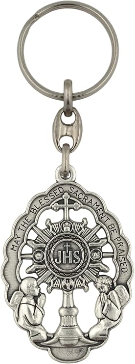 Blessed Sacrament Monstrance Keychain | Catholic Eucharist Key Chain | Beautiful Silver Tone Color | Handcrafted by Italian Craftsman | Adoration angels