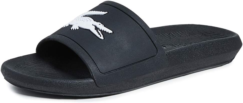 Lacoste Men's Croco Slide Sandal, Black/White, 13