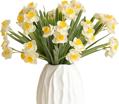 2Bundles Artificial Daffodils Flowers Faux Narcissus Flowers Spring Flowers Silk Daffodil Flower with Stems Fake Daffodil Flower for Wedding Party Home Office Table Decor