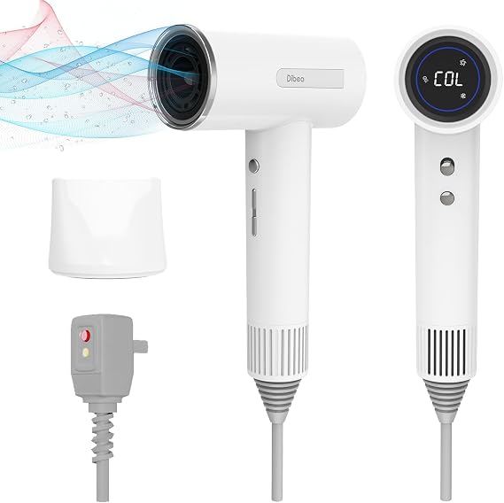 Hair Dryer with Diffuser, Blow Dryer with 110000 RPM High Speed, 1600W Brushless Motor and 200 Million Ions, Fast Drying, 6 Temps & 4 Speeds & Cool-Shot, Women/Travel/Salon, White