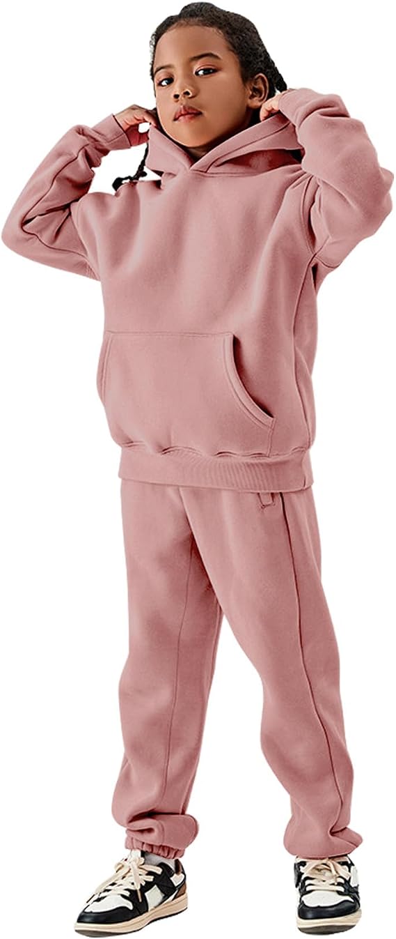 Arssm Girls Boys Sweatsuits Fleece 2 Piece Outfits Pants Set Hoodie and Sweatpant Set Kids Athletic Fleece Tracksuits