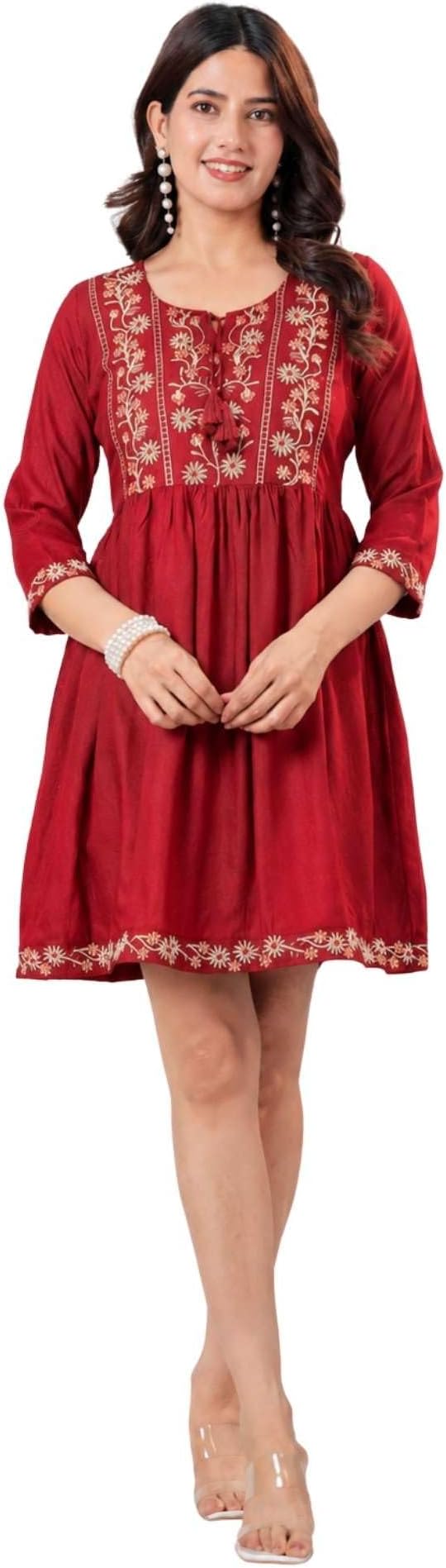 Women's Cotton Embroidered Indian Short Kurti | A-LineTunic Top | Boho Ethnic Casual Party & Festive Wear