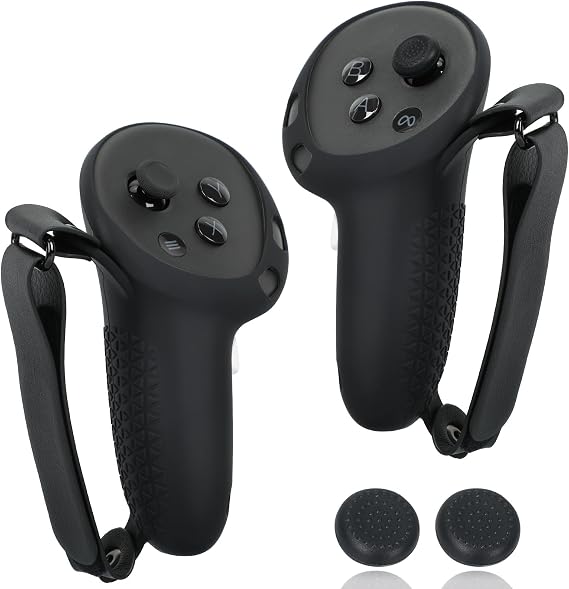 Controller Grips for Quest 3/3S, Anti-slip Texture and Adjustable Knuckle Straps, Handle Protective Sleeve Cover for Quest 3 Controllers, Comfort Quest 3/3S VR Gaming Accessories (Black-Regular-Q3/3S)