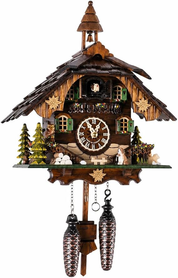 Cuckoo-Palace Saint Bernard Chalet Cuckoo Clock 32 cm Quartz Clock, Traditional Black Forest House Design, Brown
