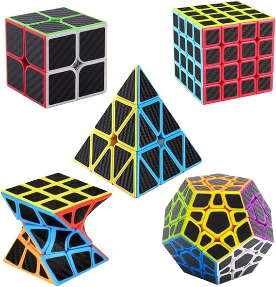 Megaminx Cube, Roxenda 3x3x3 Pentagonal Speed Cube Dodecahedron Magic Cube Puzzle Toy (5 Pack Carbon Fiber)