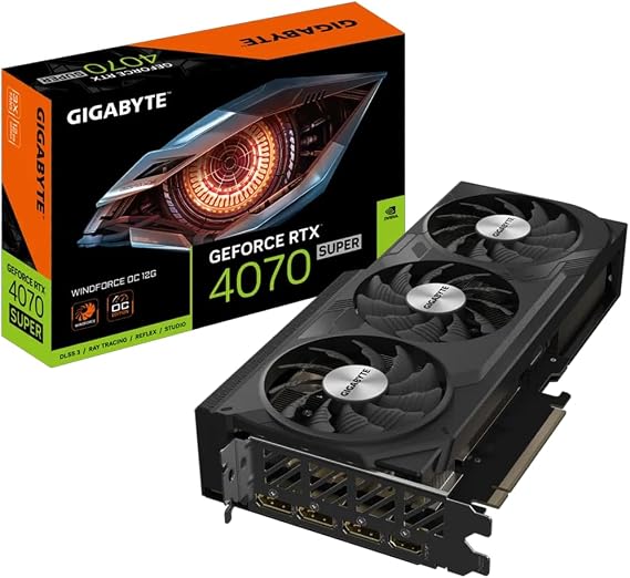 Gigabyte GeForce RTX 4070 Super WINDFORCE OC Graphics Card - 2505MHz Core, 12GB GDDR6X 21000MHz 192-bit Memory, PCI-E 4.0, 3X DP 1.4, 1x HDMI 2.1a, NVIDIA DLSS 3.5, GV-N407SWF3OC-12GD