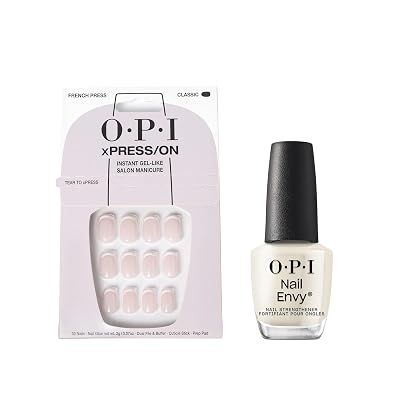 Bundle of OPI xPressON Press On Nails, With Nail Glue, French Tip Nail Art, Short, French Press  OPI Nail Envy, Nail Strengthening Treatment, Stronger Nails in 1 Week, Vegan Formula, 0.5 fl oz
