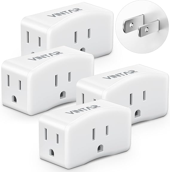 VINTAR 2 Prong to 3 Prong Outlet Adapter for Non-Grounded Outlets, 4 pack