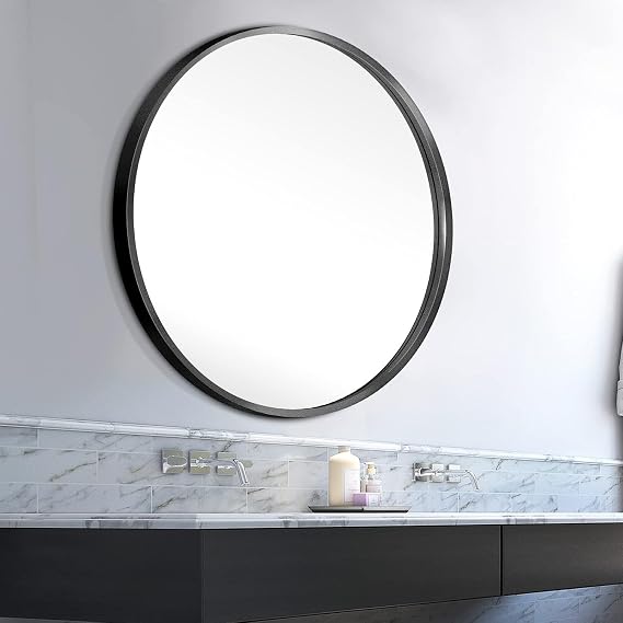 FINECASA Black Mirror, Decorative Mirrors, 36'' Round Bathroom Mirror, Wall Mirror for Bathroom, Entryway Living Room with Metal Frame