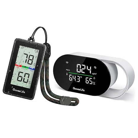 GoveeLife Outdoor Indoor Thermometer Hygrometer IP65 Waterproof, 197ft Bluetooth Range