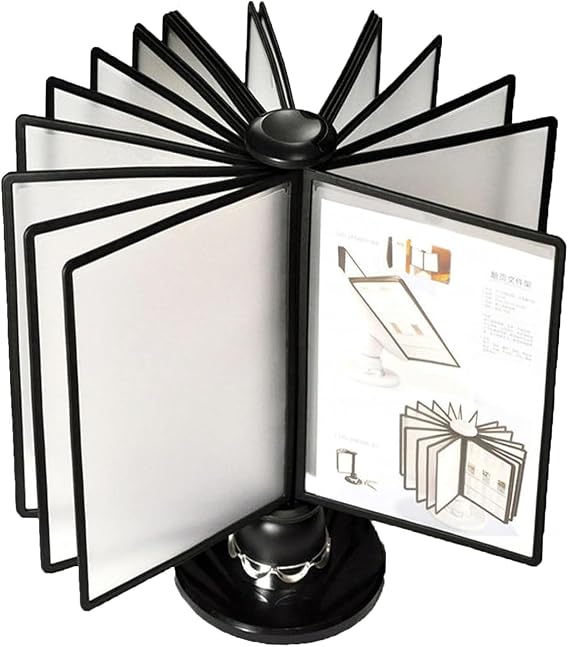Rotatable Desktop Document Holder - 20 Double-Sided Panels, A4 Documents, Black