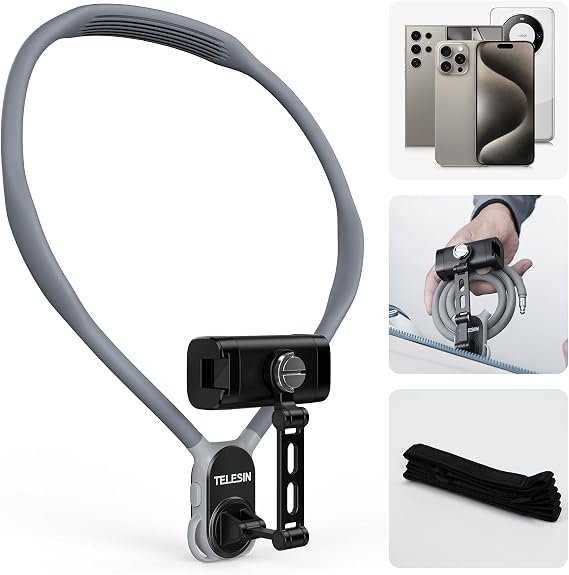 TELESIN Neck Phone Holder POV/Vlog Neck Mount for Phones with Phone Clip