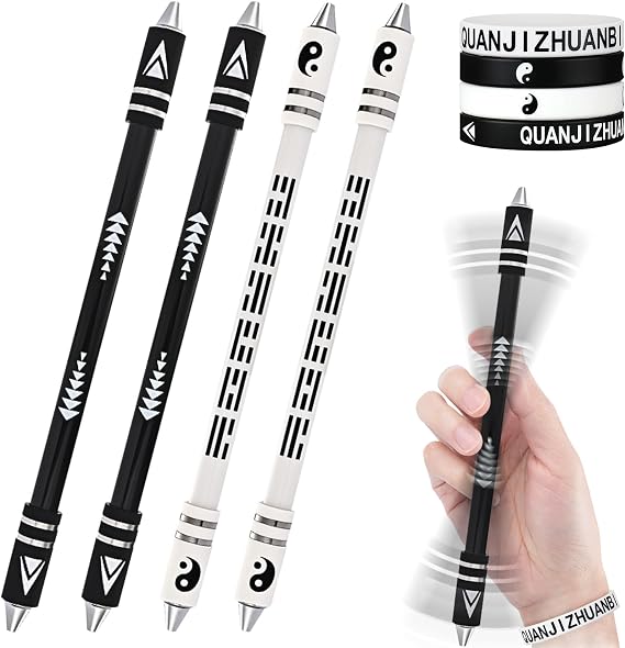 4 Pieces 8.5" Weighted Spinning Pen Mod, Rotating Finger Pen Spinner, Gaming Trick Spinning Pencil for Fingertip Rolling Pressure Relief Brain Training Office Supplies Hobby (Black & White)