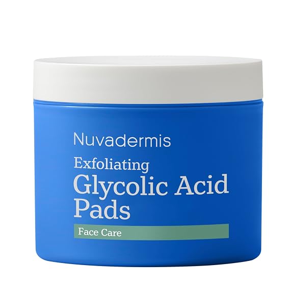 NUVADERMIS 35% Glycolic Acid Peel Pads Exfoliating Facial Resurfacing for Blackheads, Dark Spots, and Acne Safe for Sensitive Skin 60 Double-Sided Pads