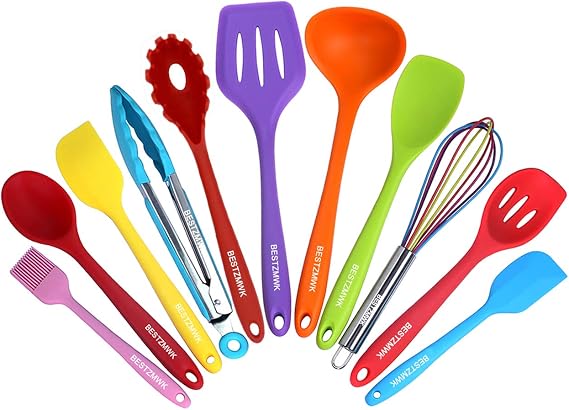 Kitchen Utensil Set - 11 Piece Cookware - Colorful Silicone Utensils - Non-Stick Cookware with Spatula - Color Best Kitchen Tools Kitchen Gadgets Multi