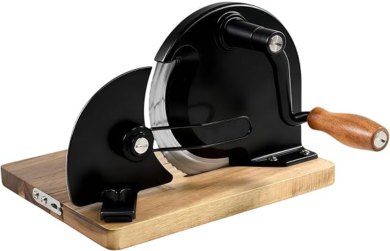 Manual Bread Slicer,Multi-Functional Foldable Hand-Cranked Bread Slicer with Steel Guard Plate and Non-Slip Base Pad Features Adjustable Thickness with Scale Lines for Even slicing Homemade(Black)
