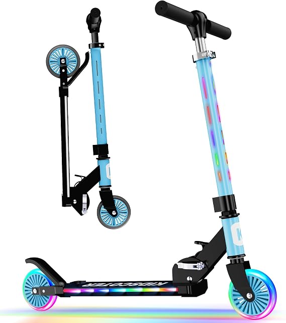 2 Wheel Scooter for Kids 3-12, Light Up Wheels & LED Stem Kick Scooter, Height Adjustable & Foldable Design, Lightweight Sport Scooter for Girls Boys with Kickstand