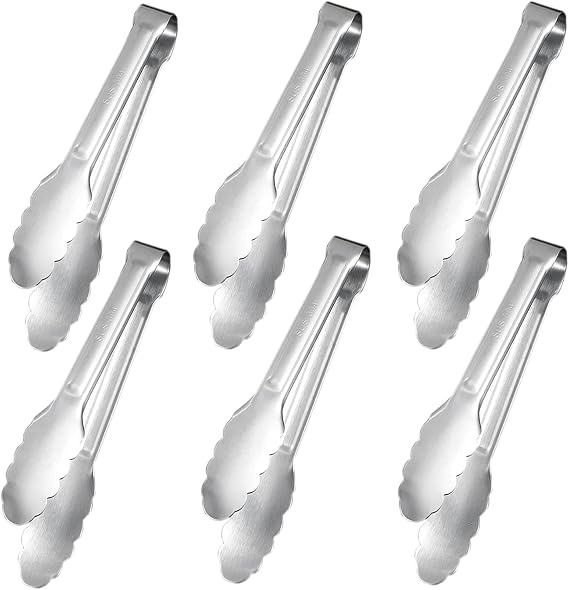 Sunenlyst Kitchen Tongs, 6Pcs Tongs Stainless Steel for Serving Food, Metal Tongs Small Tong for Buffet, Salad, Ice, Appetizer, Serving Utensils for Food (7Inch)