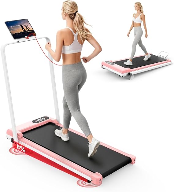 Walking Pad Treadmill with Handle Bar and Incline for Home, Compact Portable Foldable Small Quiet Treadmills Under Desk Foldable for Small Spaces
