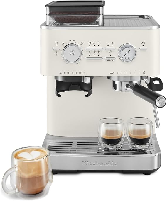 KitchenAid Semi-Auto Espresso Machine, Burr Grinder, 2.5L, Porcelain White
