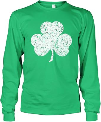 Men's White Three Leaf Clover St Patrick's Day Long Sleeve T-Shirt