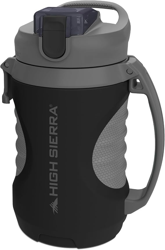 HIGH SIERRA, [BPA FREE] 64 OZ Insulated Water Jug, Silicone Spout, Built-in Fence Anchor, Keeps Iced Water Cold for Hours, EXTRA LARGE Sports Bottle, Black
