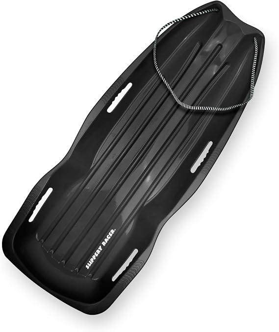 Slippery Racer Downhill Xtreme Flexible Adults and Kids Plastic Toboggan Snow Sled for up to 2 Riders with Pull Rope and Handles. (Black, 1)