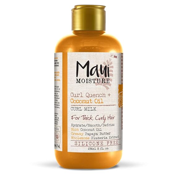 Maui Moisture Curl Quench + Coconut Oil Anti-Frizz Curl-Defining Hair Milk to Hydrate and Detangle Tight Curly Hair, Softening Leave-In Treatment, Vegan, Silicone & Paraben-Free, 8 fl oz
