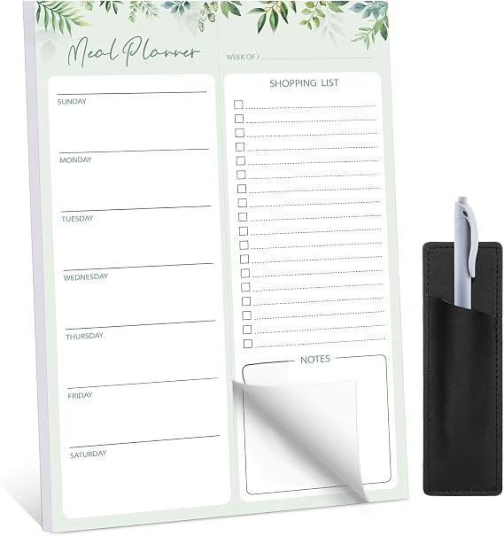 Thboxes 60 Sheets Magnetic Meal Planner for Fridge, Pen Holder, Green Leaf