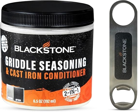 Blackstone 2-IN-1 Griddle & Cast Iron Seasoning Conditioner 6.5 OZ Effective Seasoning Rub Formula Food Safe Easy to Use Cleaner & Conditioner with Satisfying Customers Travel Tissue (1Pack)