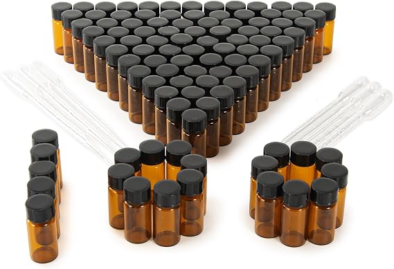5ml Amber Small Glass Vials 100pcs with Screw Caps(100pcs)