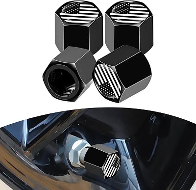 ijuicy 4 Pack Car American Flag Tire Valve Stem Caps, Airtight Dust Proof Covers, Air Leakproof Valve Caps Cover fits Cars, Trucks, Bikes, Motorcycles, Bicycles Tire Caps Black&White
