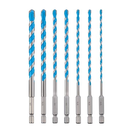 toolant 6" Shockproof Masonry Drill Bits, 5/32"-3/8", 7-Piece Set