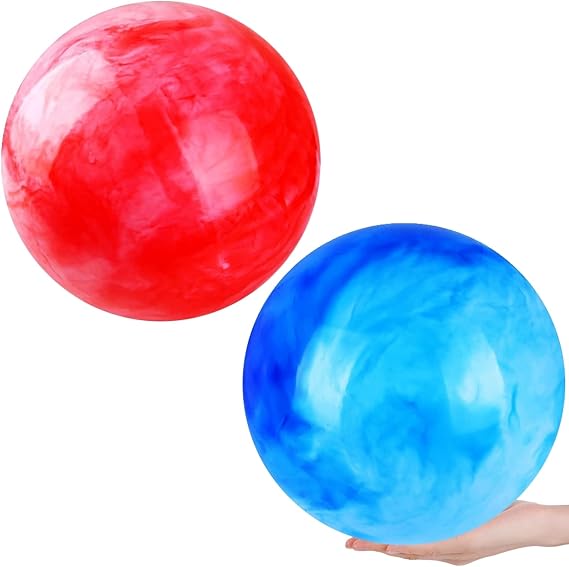 2 Pcs Playground Balls for Kids, Inflatable Bouncy Balls, Red, Blue