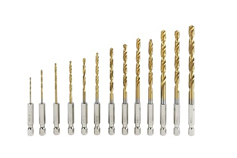 Hex Shank Drill Bit Set (13Pcs Set), Premium 4341 HSS Titanium Impact Hex Drill Bits for Wood, Steel, Metal, Plastic, Quick Change Design (1.522.533.23.544.54.855.566.5)