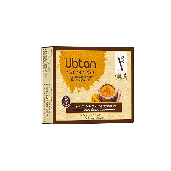 NutriGlow NATURAL'S Ubtan Facial Kit For Glowing Skin, Tan Removal With Haldi & Chandan, 60gm