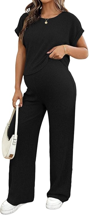 BLENCOT Maternity Sets Summer Ribbed Knit Pajamas Outfits