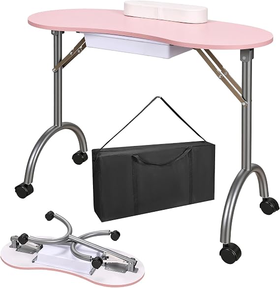 Portable Nail Desk,Foldable Manicure Table Drawer,Wrist Pad,Carry Bag