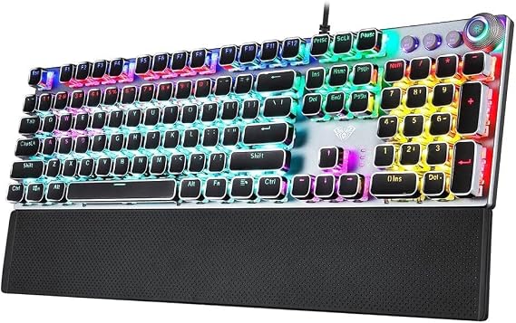 Mechanical Keyboard Gaming Keyboard Office Keyboard 104 Keys Wired Gaming Mechanical Punk Keyboard Mixed Light Effect Metal Panel Wrist Pad Black with Number Pad Durable Ergonomic Design USB Wired