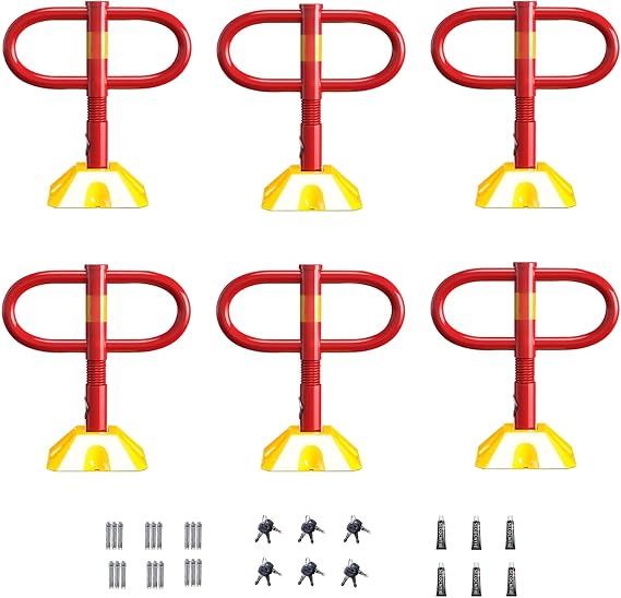 Safety Driveway Barrier with Keys, Steel Parking Space Post Lock Fold Down, Spring Type Parking Bollard, for Traffic Control, Lane Barrier(6pcs)