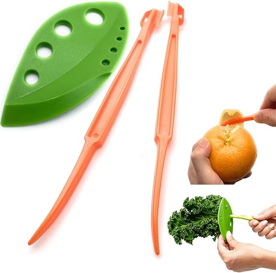 2 Orange Peeler Tool + Herbs Stripper Kale Collard Greens Leaf Stem Remover | Herbs Leaf Stripping Tool, Looseleaf Trimmer, Greens Separator, Citrus Peeler for Oranges Kitchen Gadgets Kitchen Gadgets