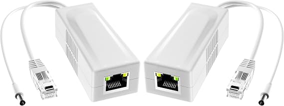 Gigabit PoE Splitter, 2-Pack, 48V to 12V DC 2A | 5.5x2.1mm, 1000Mbps IEEE 802.3af/at, Active PoE Adapter, For IP Camera CCTV WiFi AP Arcade Machine
