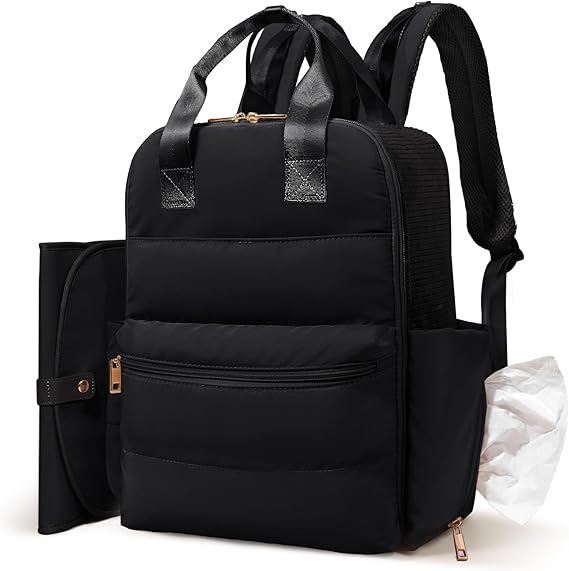 MOMINSIDE Diaper Bag Backpack - Baby Essentials Travel Tote - Baby Diaper Bag, Travel Essentials Baby Bag Diaper Bags with Changing Pad, Stroller Straps,15 Pockets,4 Insulated Pockets,Black