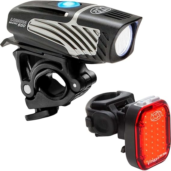 NiteRider Lumina Micro 650 + Vmax+ 150 Combo Bike Light Set USB Rechargeable LED Bicycle Light Set Front and Rear Combo IP64 Water Resistant Mountain Road City Commuting Cycling Compact Safety Flash