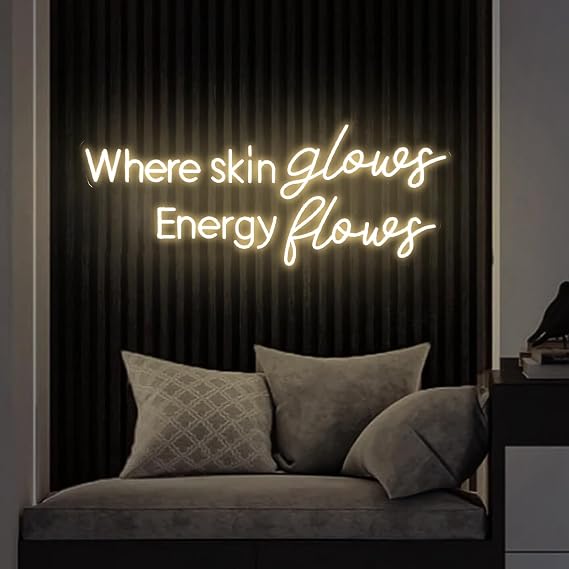 Where Skin Glows Energy Flows Neon Sign 24 inches Led Skincare Salon Lights Signs Wall Decor for Esthetician Spa Skin Care Salon Medspa Decorations